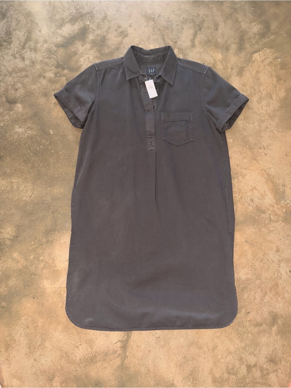 Gap NWT Charcoal Gray Cotton Lyocell Shirt Dress Tunic Mini S Preppy Casual